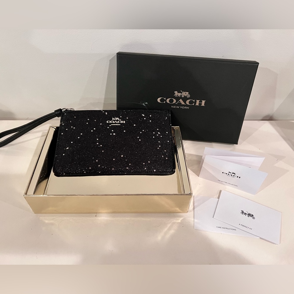 Brand New Coach Wristlet (Boxed) w/ Star Glitter in Black